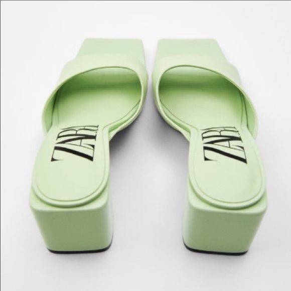 Zara leather green square toe slip on sandal - Picture 15 of 16